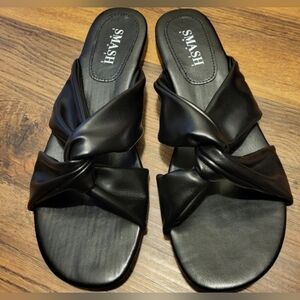 Nina Black Knotted Slide Sandals